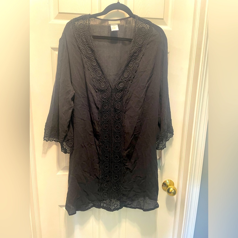 La Blanca Black V-Neck Swim Lace Trim Coverup